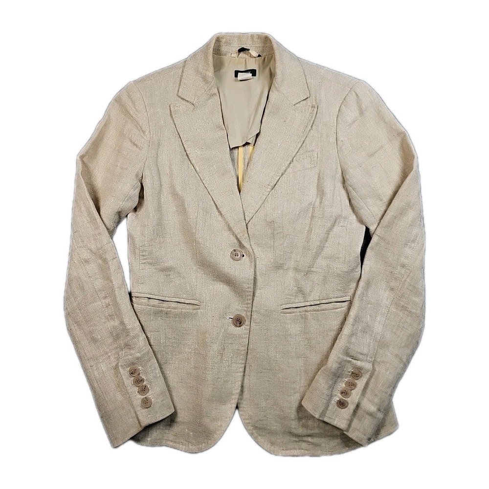 J.Crew Schoolboy Blazer 💯 Linen Beige Gold Sparkle Lined 74377 Women 2